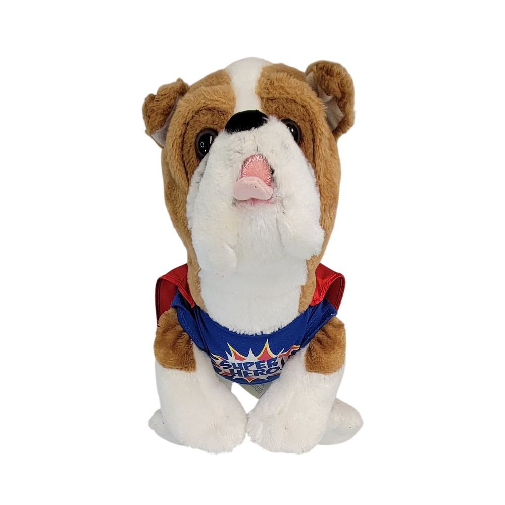 Build a Bear Bulldog Superhero Plush Stuffed Animal Red Cape Blue Shirt